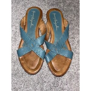 Henry Beguelin Open Toe Leather Sandals Heels Teal EU‎ 38 US 8 Slip-On $365